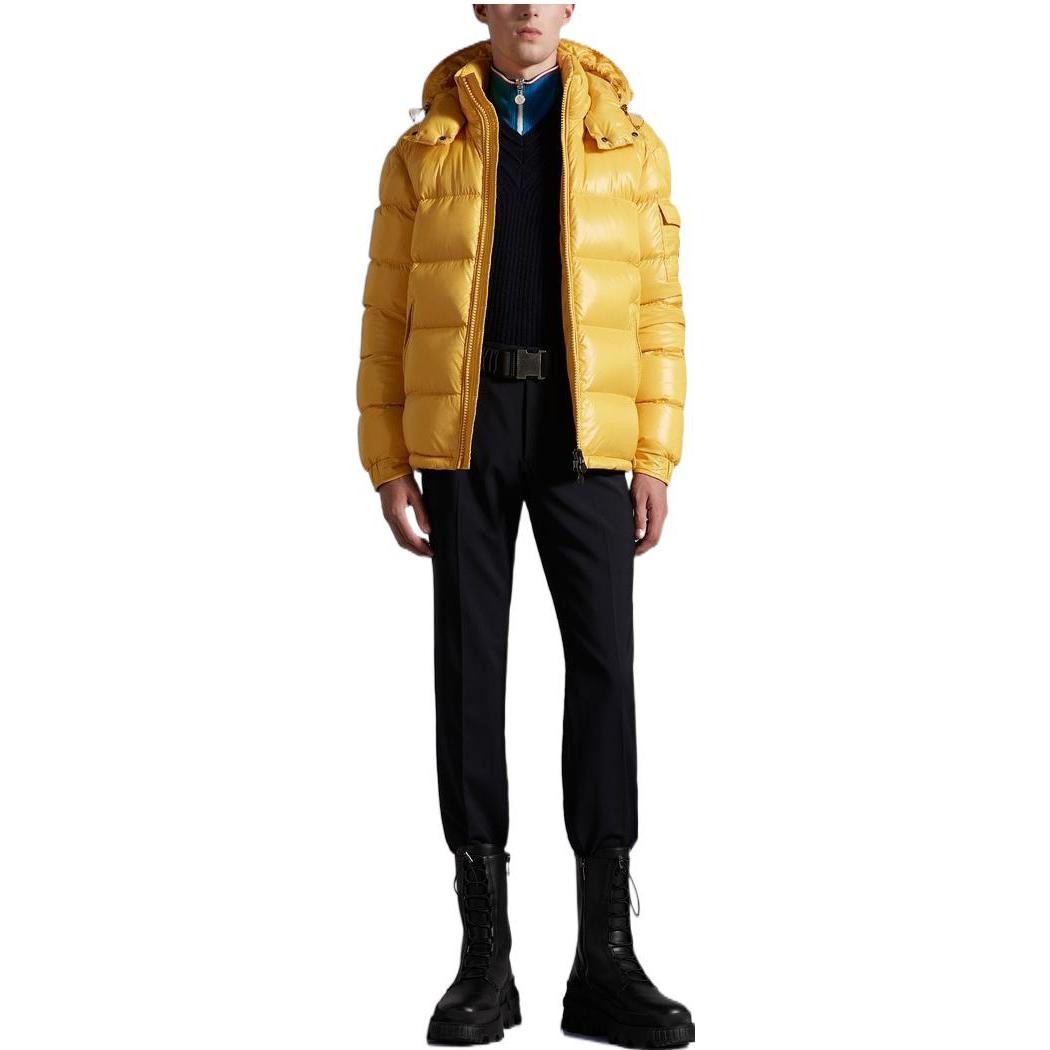 Lookbook Moncler Maya Unisex Yellow Hooded Puffer Jacket - Warm, Slim Fit & Short Length. H20911A5360068950141