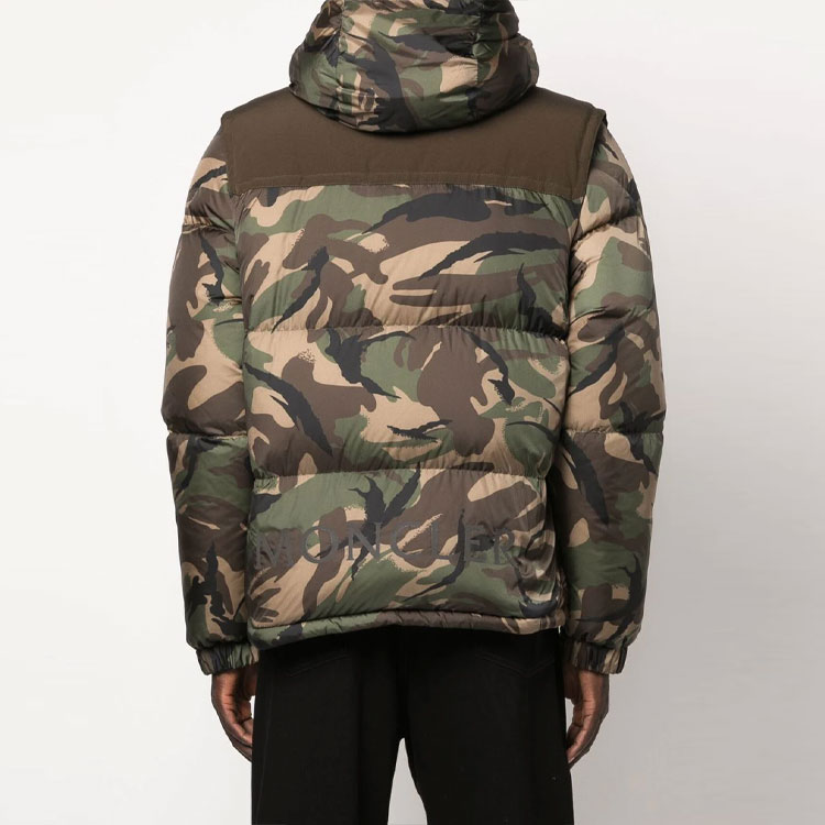 Details for Moncler MEAKAN FW22 Camo Print Hooded Down Jacket Unisex - Army Green. 1A00223596C7F81