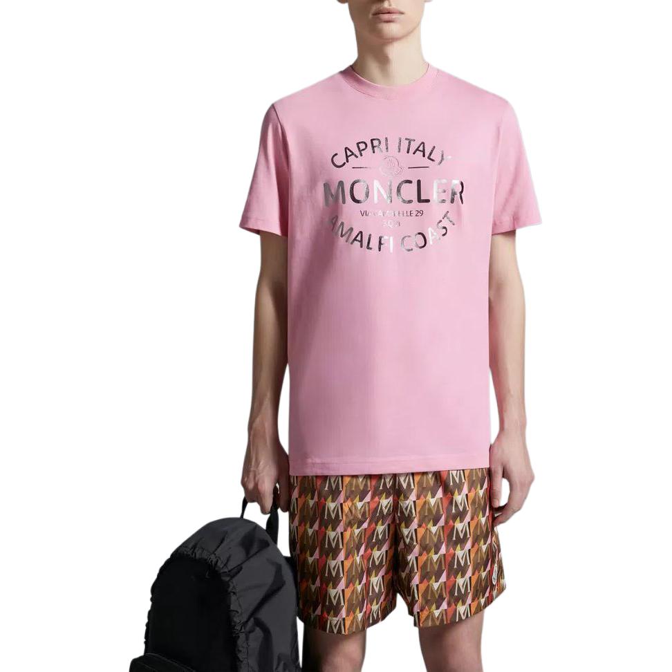 Moncler Metallic Logo Pink Crewneck T-Shirt for Men. J10918C0004089AJS52E 圖 3