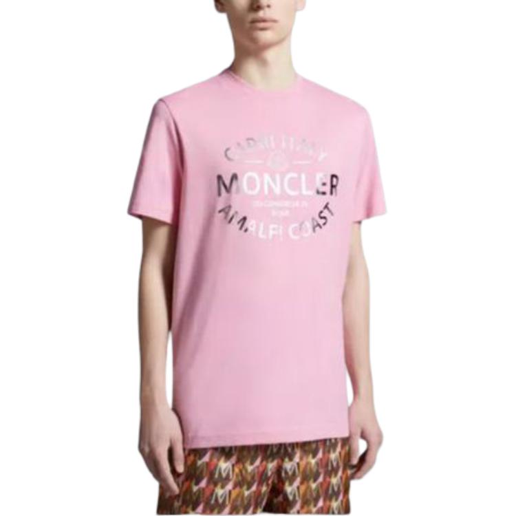 Moncler Metallic Logo Pink Crewneck T-Shirt for Men. J10918C0004089AJS52E 圖 4