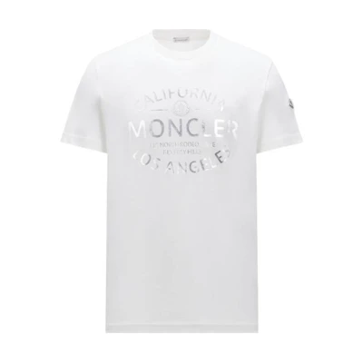 Moncler Metallic Logo Print Crewneck T-Shirt White Men’s Short Sleeve Tee J10918C0004089AJS034