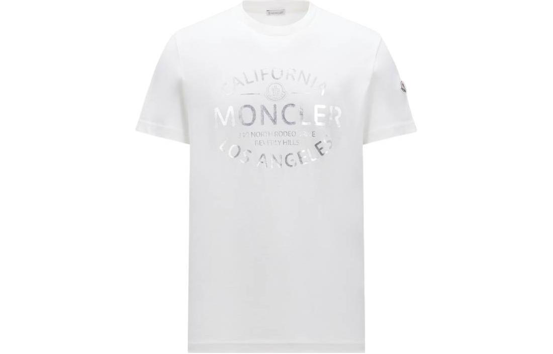 Order Moncler Metallic Logo Print Crewneck T-Shirt White Men’s Short Sleeve Tee J10918C0004089AJS034