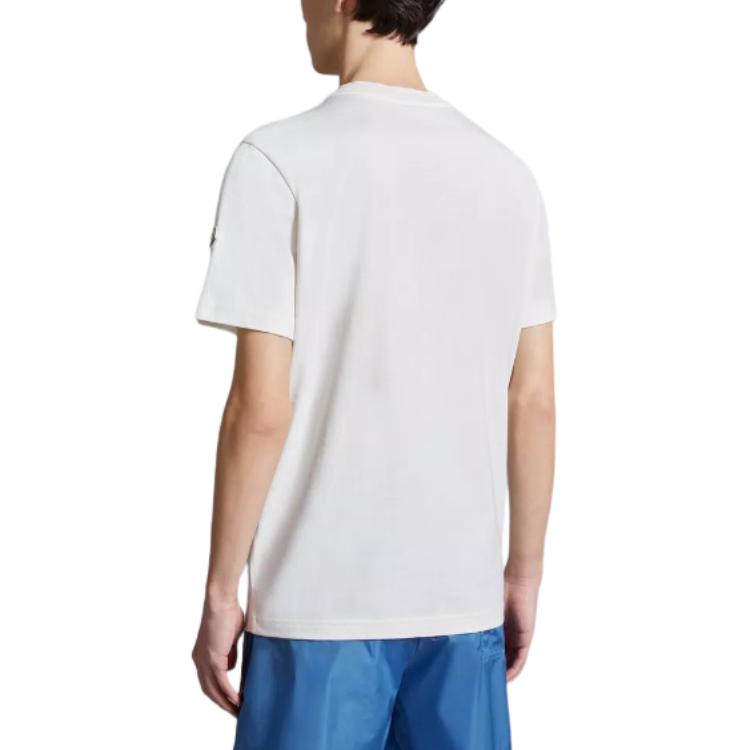 Purchase Moncler Metallic Logo Print Crewneck T-Shirt White Men’s Short Sleeve Tee J10918C0004089AJS034