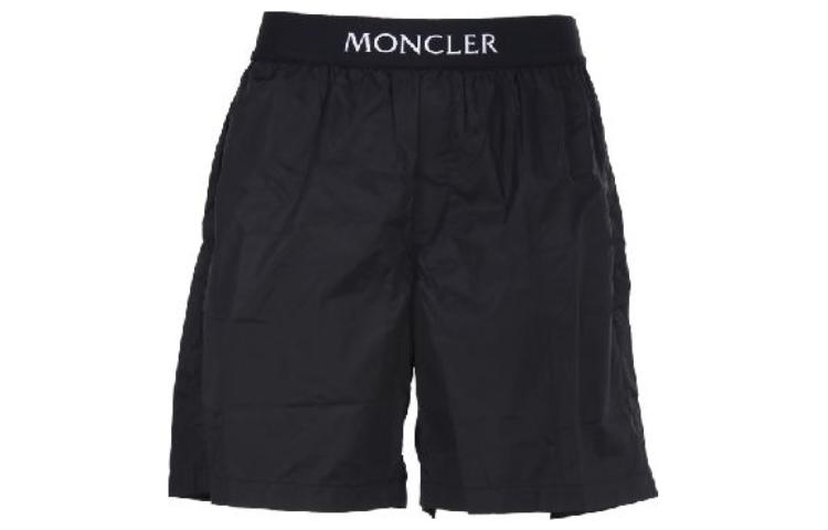Moncler Mid-Rise Elastic Waist Logo Print Shorts Black 2C00010-53326-999