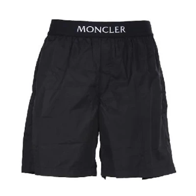 Moncler Mid-Rise Elastic Waist Logo Print Shorts Black 2C00010-53326-999