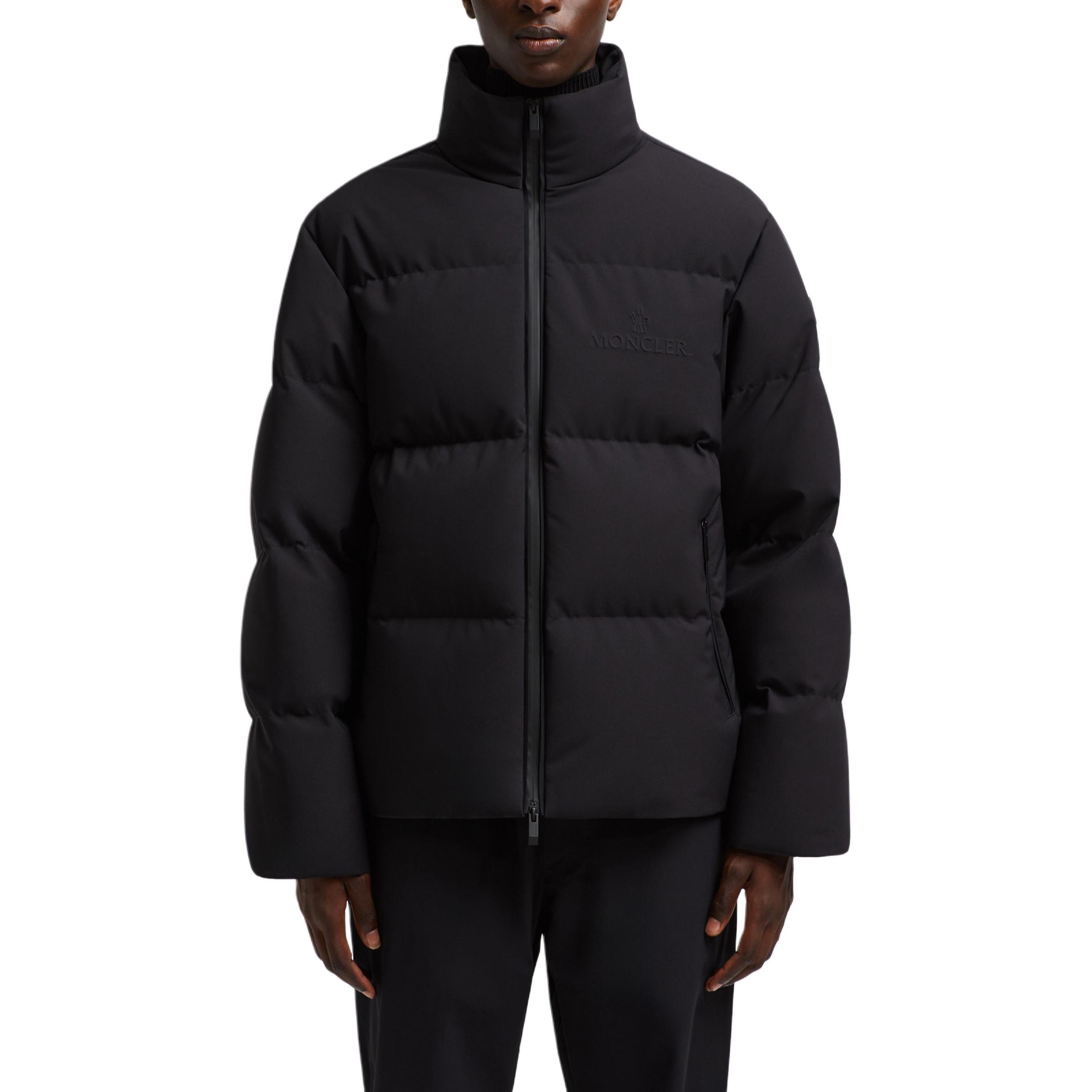 Shop Moncler Misonet 男女款黑色字母圖案拉鍊羽絨外套 J20911A00125597RR786
