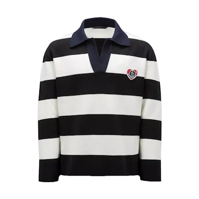 Moncler Moncoeur Striped Fitted Long-Sleeve Knit Polo Shirt White (). I20919A00001M1113P90