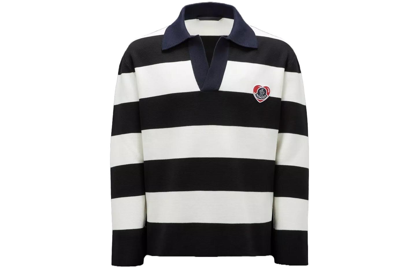 Order Polo de Punto Ajustado de Manga Larga a Rayas Moncler Moncoeur Blanco. I20919A00001M1113P90