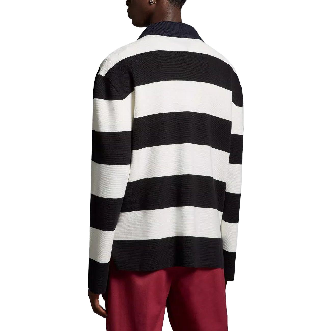 Shop Polo de Punto Ajustado de Manga Larga a Rayas Moncler Moncoeur Blanco. I20919A00001M1113P90