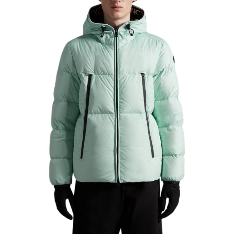 Shop Moncler Montcla FW22 Logo Mint Green Hooded Puffer Jacket H20911B56900C030080N