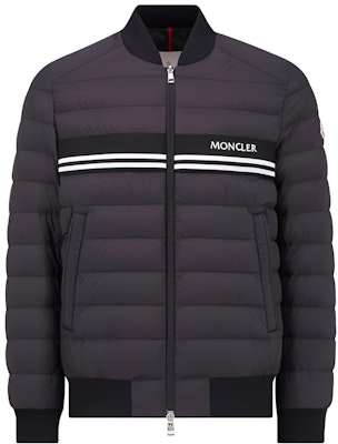 Moncler Mounier SS24 Black Short Bomber Down Jacket with Chest Stripe. J10911A0007554A81999 Buy Moncler Mounier SS24 Black Short Bomber Down Jacket with Chest Stripe. J10911A0007554A81999