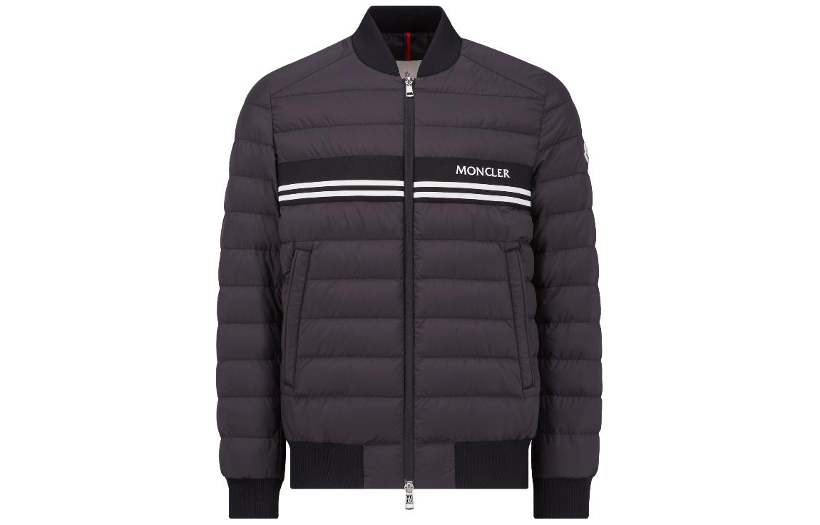 Order Moncler Mounier SS24  Black Short Bomber Down Jacket with Chest Stripe. J10911A0007554A81999