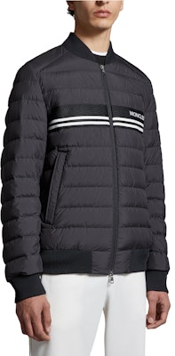 Moncler Mounier SS24 Black Short Bomber Down Jacket with Chest Stripe. J10911A0007554A81999 Shop Moncler Mounier SS24 Black Short Bomber Down Jacket with Chest Stripe. J10911A0007554A81999