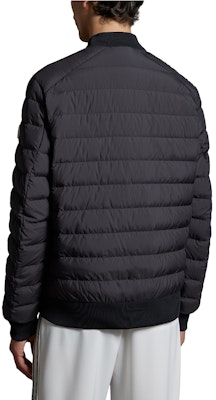 Moncler Mounier SS24 Black Short Bomber Down Jacket with Chest Stripe. J10911A0007554A81999 Purchase Moncler Mounier SS24 Black Short Bomber Down Jacket with Chest Stripe. J10911A0007554A81999