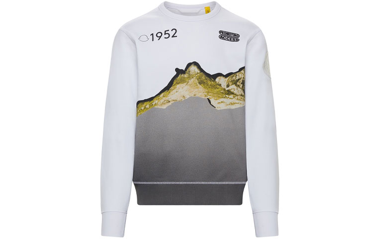 Moncler Mountain Letter Print Pullover Sweatshirt White 8G7298098U001