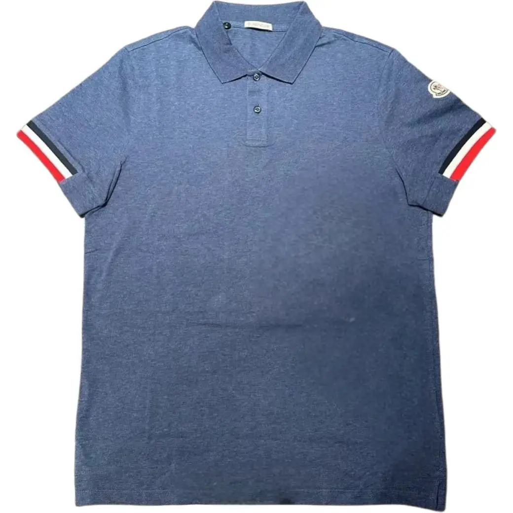 Moncler Navy Blue  Polo Shirt with Contrasting Stripe Cuffs Casual Comfort. I10918A00023899P0791