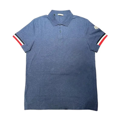 Moncler Navy Blue Polo Shirt with Contrasting Stripe Cuffs Casual Comfort. I10918A00023899P0791