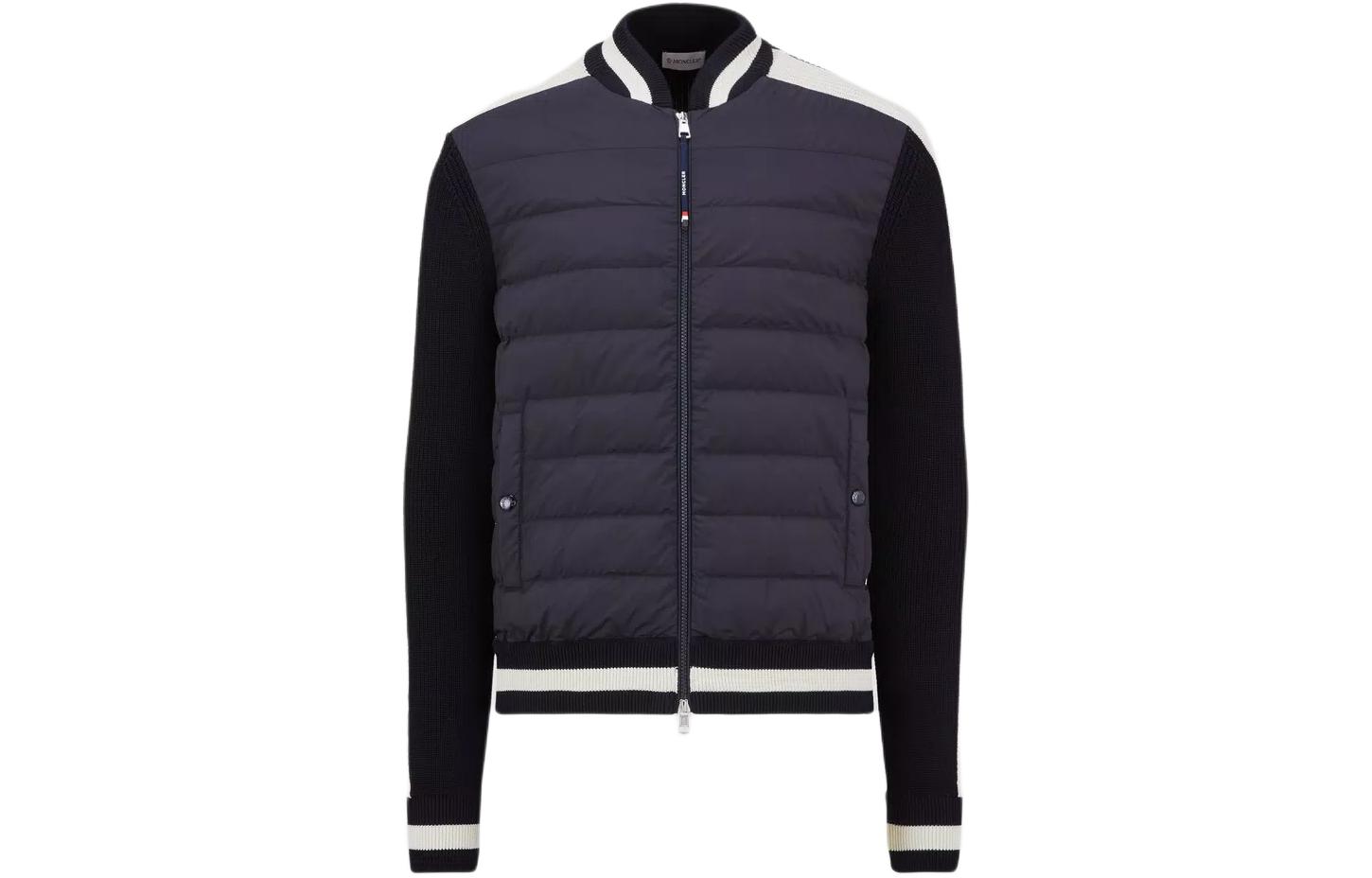 Moncler Navy Blue Contrast Logo Patch Long Sleeve Jacket J10919B00006M1509778