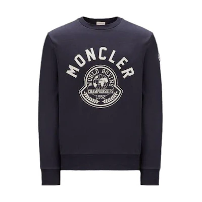 Moncler Navy Blue Letter Logo Printed Long Sleeve Sweatshirt I20918G0000989A2L778