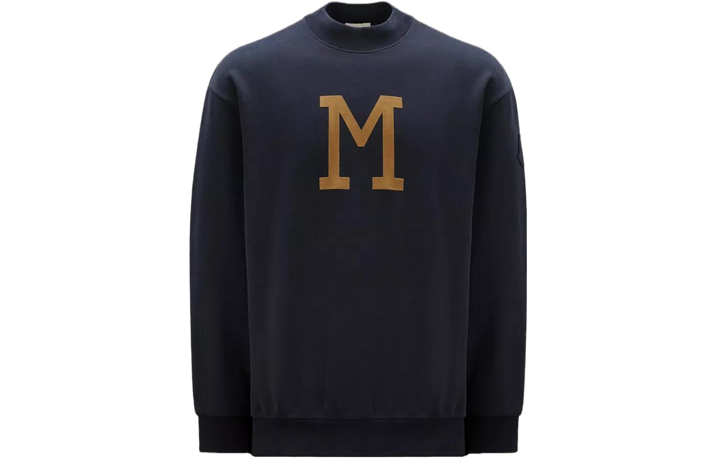 Moncler Navy Blue Letter Print Crewneck Long Sleeve Sweatshirt I20918G0007089A9Y778