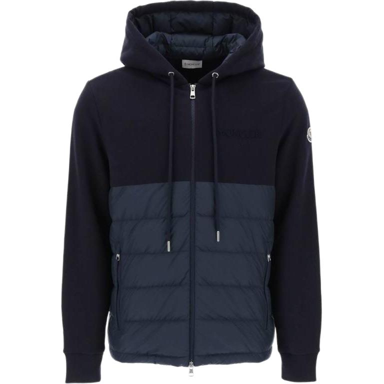 Moncler Navy Blue Logo Patch Hooded Down Jacket with Zipper 8G0001389AE5778N