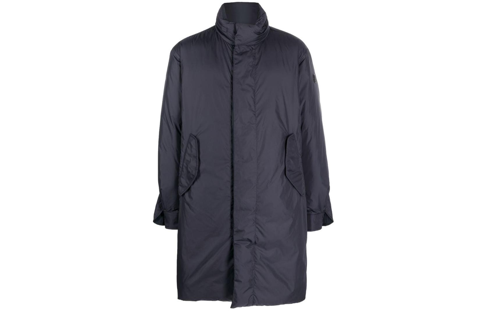 Moncler Navy Blue Long Zip-Up Jacket with Stand Collar and Loose Fit H20911C0002268352