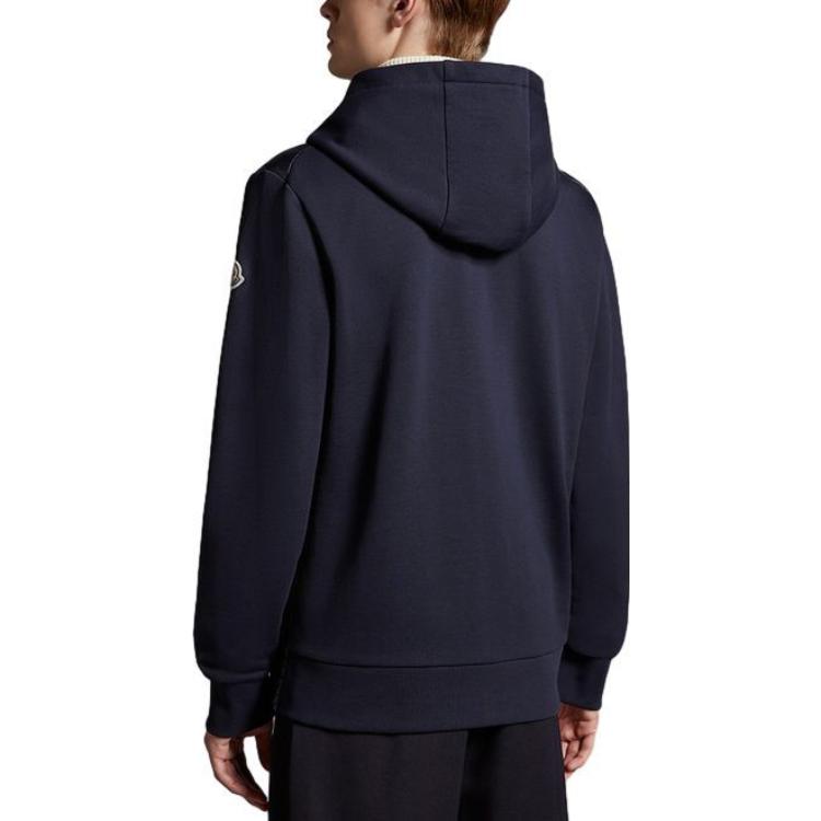 Shop Moncler Navy Blue Padded Cotton Zip-Up Hooded Down Jacket I20918G00059809KZ778