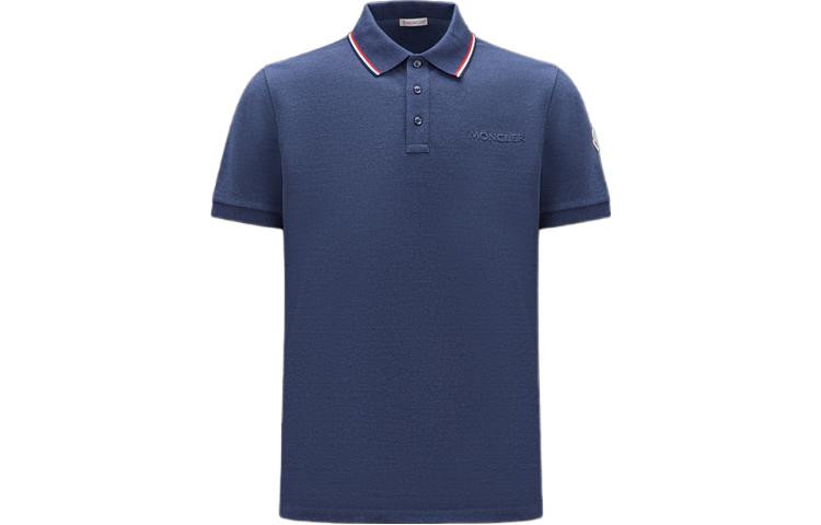 Moncler Navy Blue Short Sleeve Pullover Polo Shirt with Letter Design I20918A0000684556795
