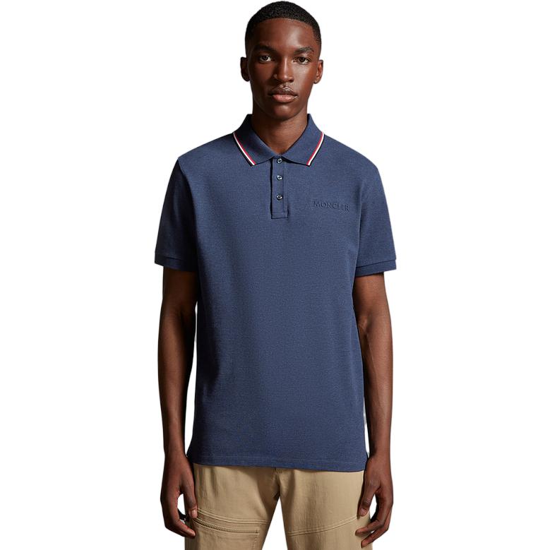 Moncler Navy Blue Short Sleeve Pullover Polo Shirt with Letter Design I20918A0000684556795 圖 3