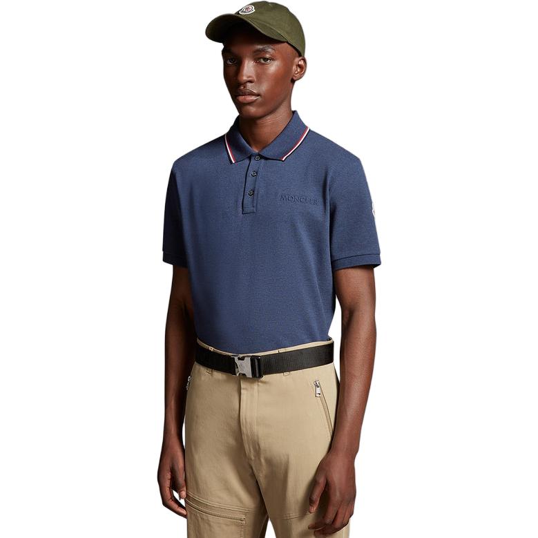 Moncler Navy Blue Short Sleeve Pullover Polo Shirt with Letter Design I20918A0000684556795 圖 5