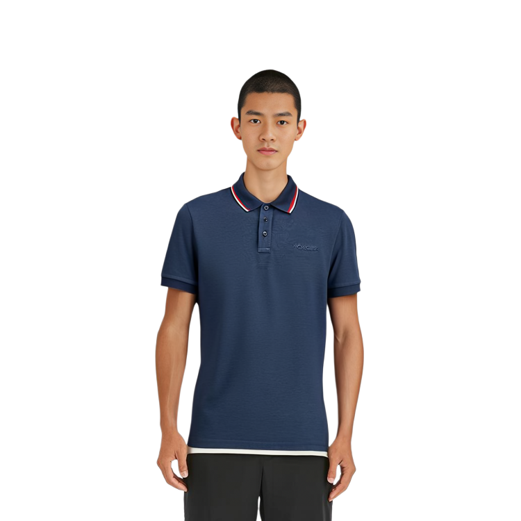 Moncler Navy Blue Short Sleeve Pullover Polo Shirt with Letter Design I20918A0000684556795 圖 6