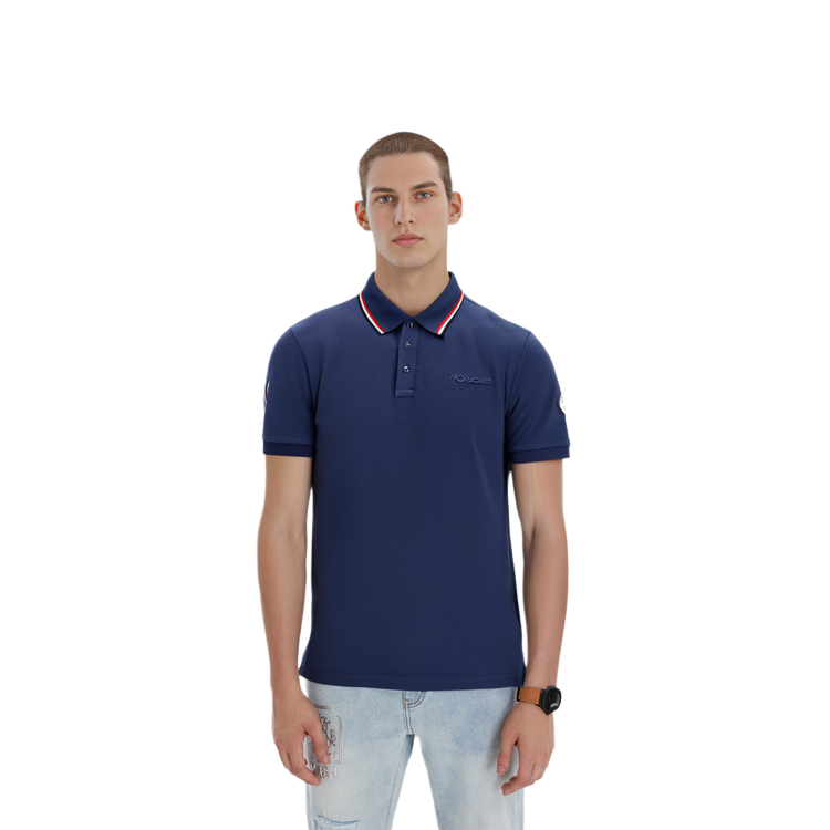 Moncler Navy Blue Short Sleeve Pullover Polo Shirt with Letter Design I20918A0000684556795 圖 7