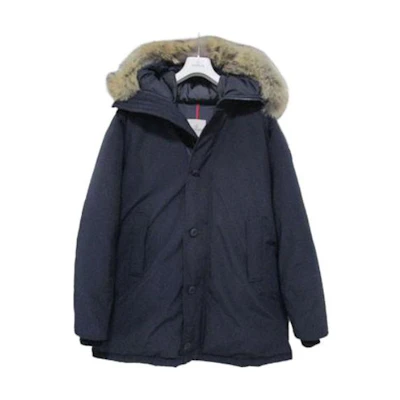Moncler Navy Blue Solid Hooded Long-Sleeve Jacket Coat 4233325-57843-742