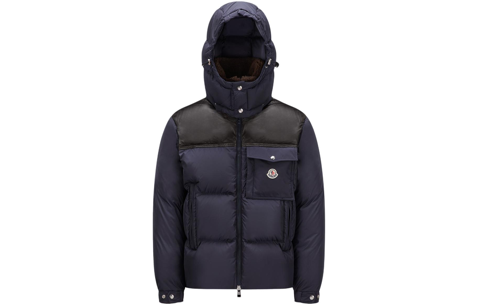Moncler Navy Blue Solid Hooded Zip-Up Fitted Down Jacket I20911A0009968352742