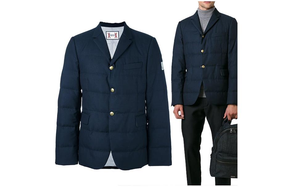 Moncler Navy Wool Quilted Blazer with Gold Buttons 3007903-10183-778
