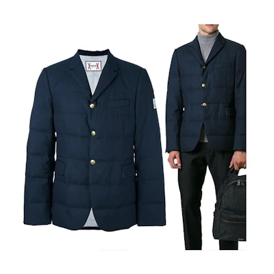 Moncler Navy Wool Quilted Blazer with Gold Buttons 3007903-10183-778