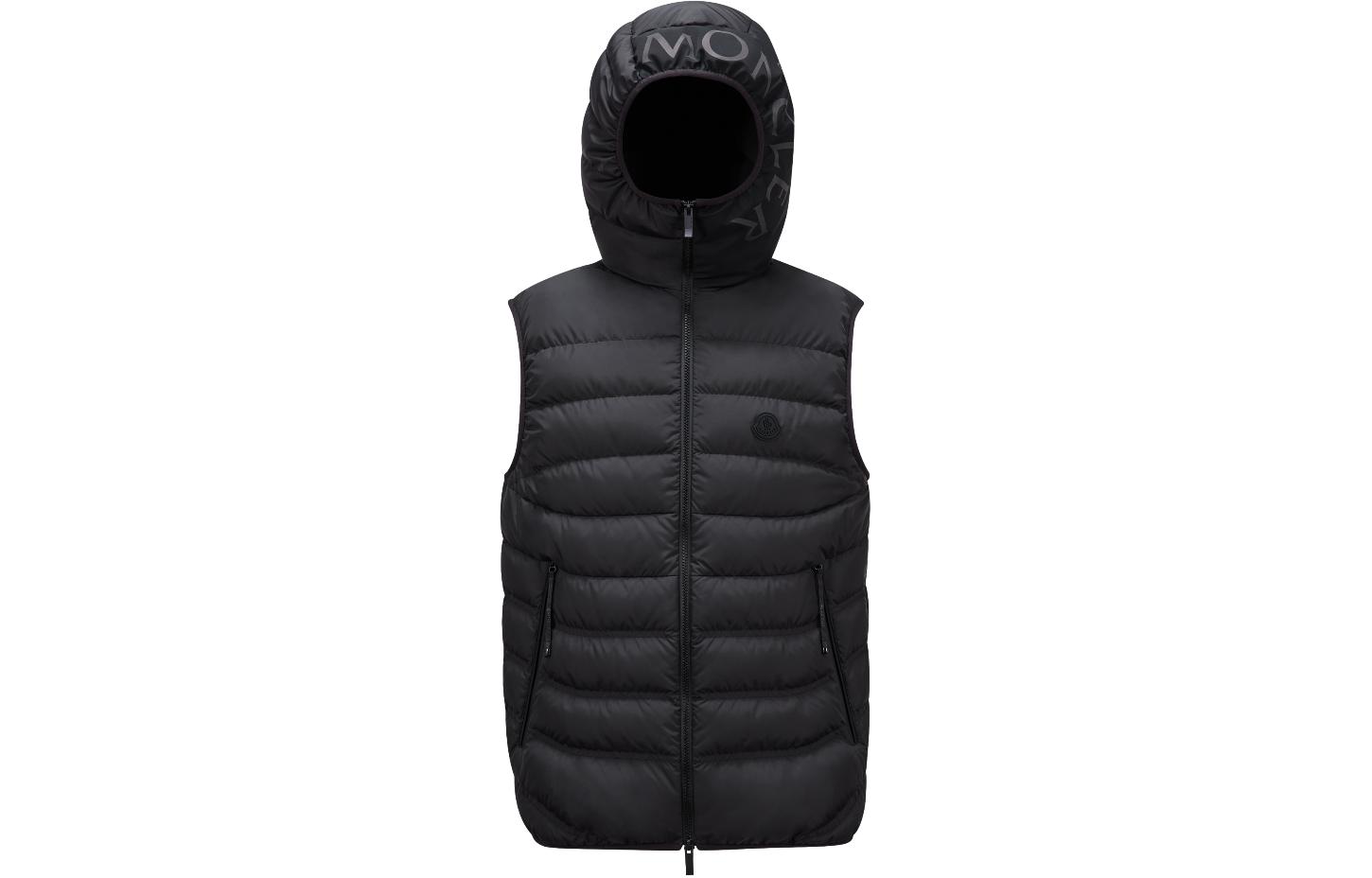 Moncler NUBIERA  Slim Fit Reflective Logo Hooded Sleeveless Down Vest Black J10911A000185973I999