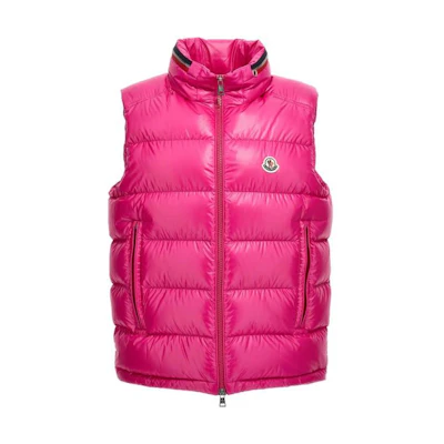 Moncler Ouse Logo Patch Zipped Sleeveless Vest Purple Red. 1A00045595ZJ552