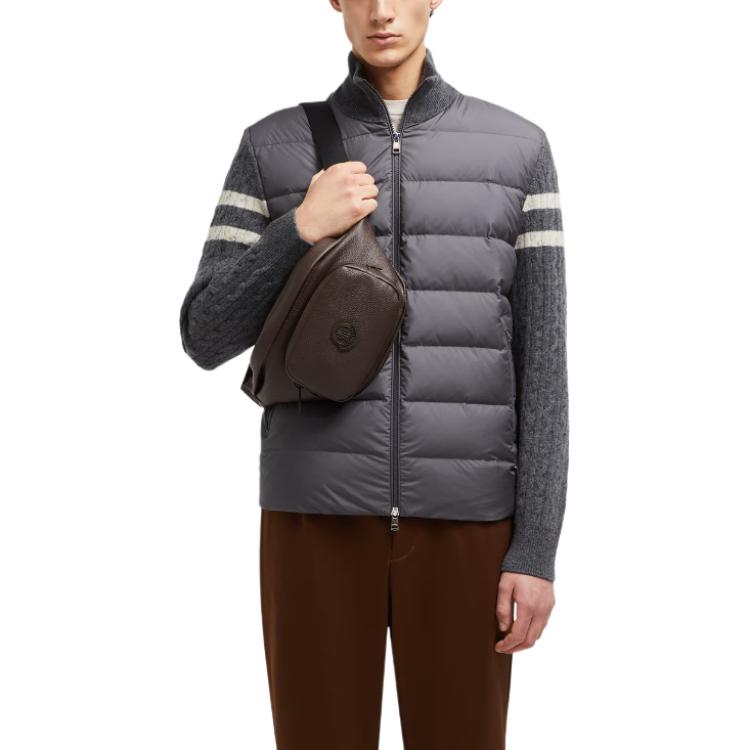 Lookbook Moncler 灰色條紋羊毛混紡燈芯絨羽絨外套 FW24 男女款. J20919B00013M1115921