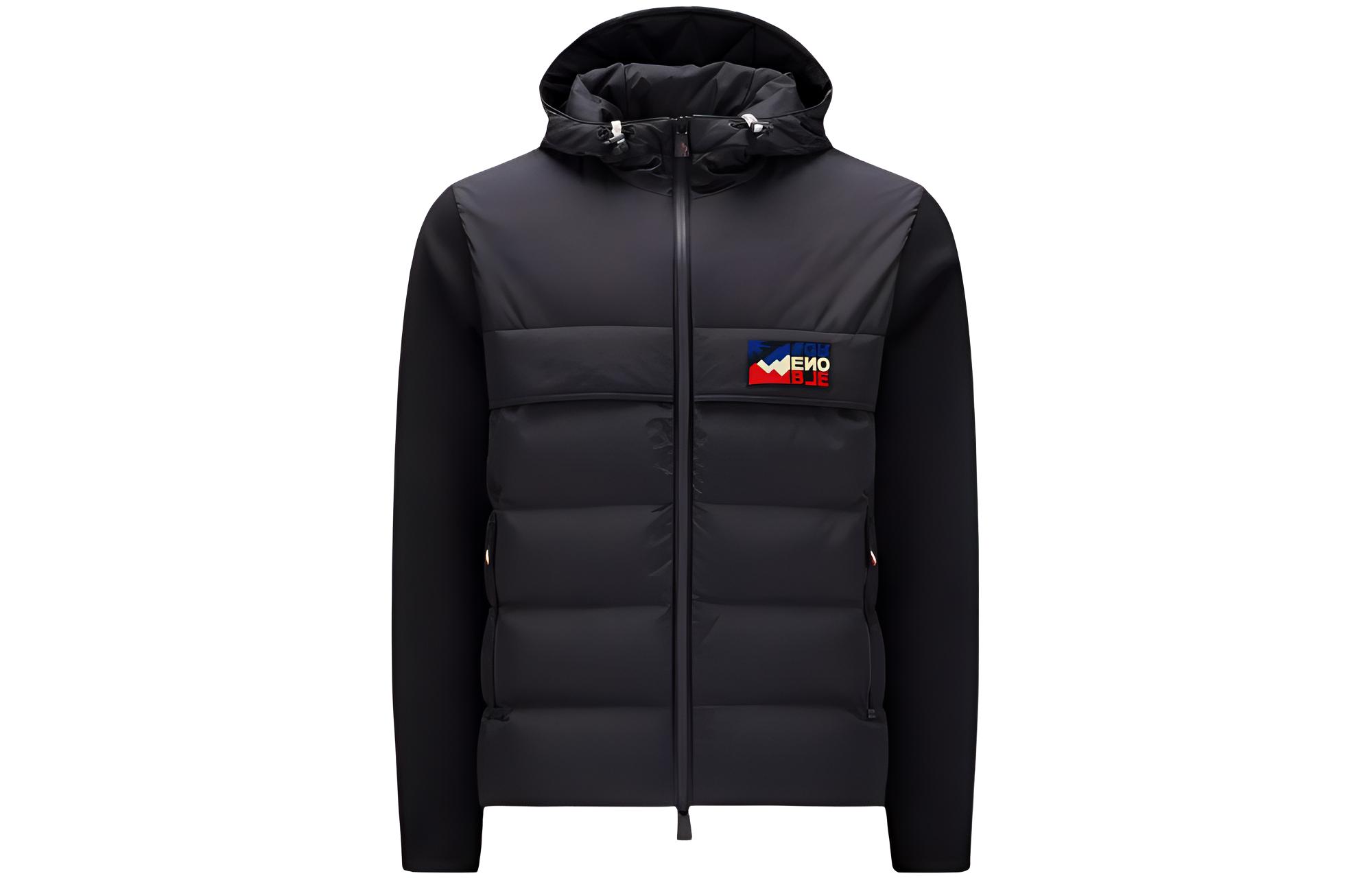 Moncler Padded Corduroy Hooded Zip Jacket Black  Down Coat with Letter Print. I20979B00002M1124999