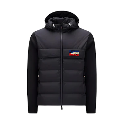 Moncler Padded Corduroy Hooded Zip Jacket Black Down Coat with Letter Print. I20979B00002M1124999