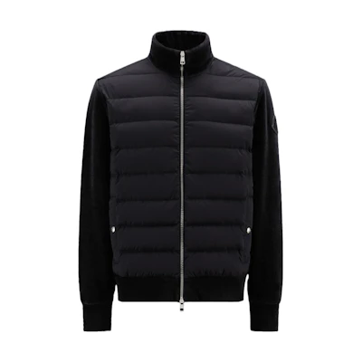 Moncler Padded Corduroy Logo Stand Collar Down Jacket Black Mens. I20918G00083595HA999