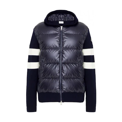 Moncler Padded Corduroy Quilted Hooded Jacket Unisex Navy Blue. 9B00017M1131742