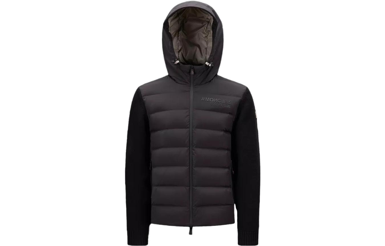 Moncler Padded Corduroy Zip-Up Hoodie  Black Down Jacket with Logo Print. I20979B00003M1122999