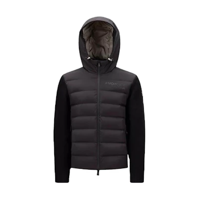 Moncler Padded Corduroy Zip-Up Hoodie Black Down Jacket with Logo Print. I20979B00003M1122999
