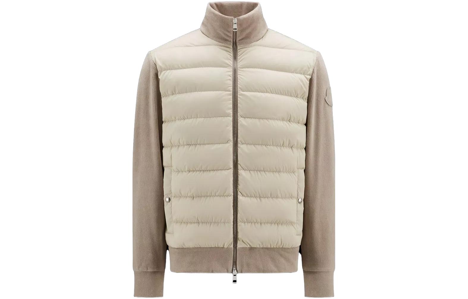 Moncler Padded Corduroy Zip-Up Sweatshirt Beige Down Jacket with Logo Patch I20918G00083595HA910