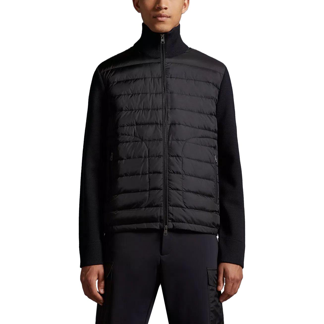 Shop モンクレール パッド入り ニット ジップアップ ハイカラー セーター ブラック I20919B50700A9341999