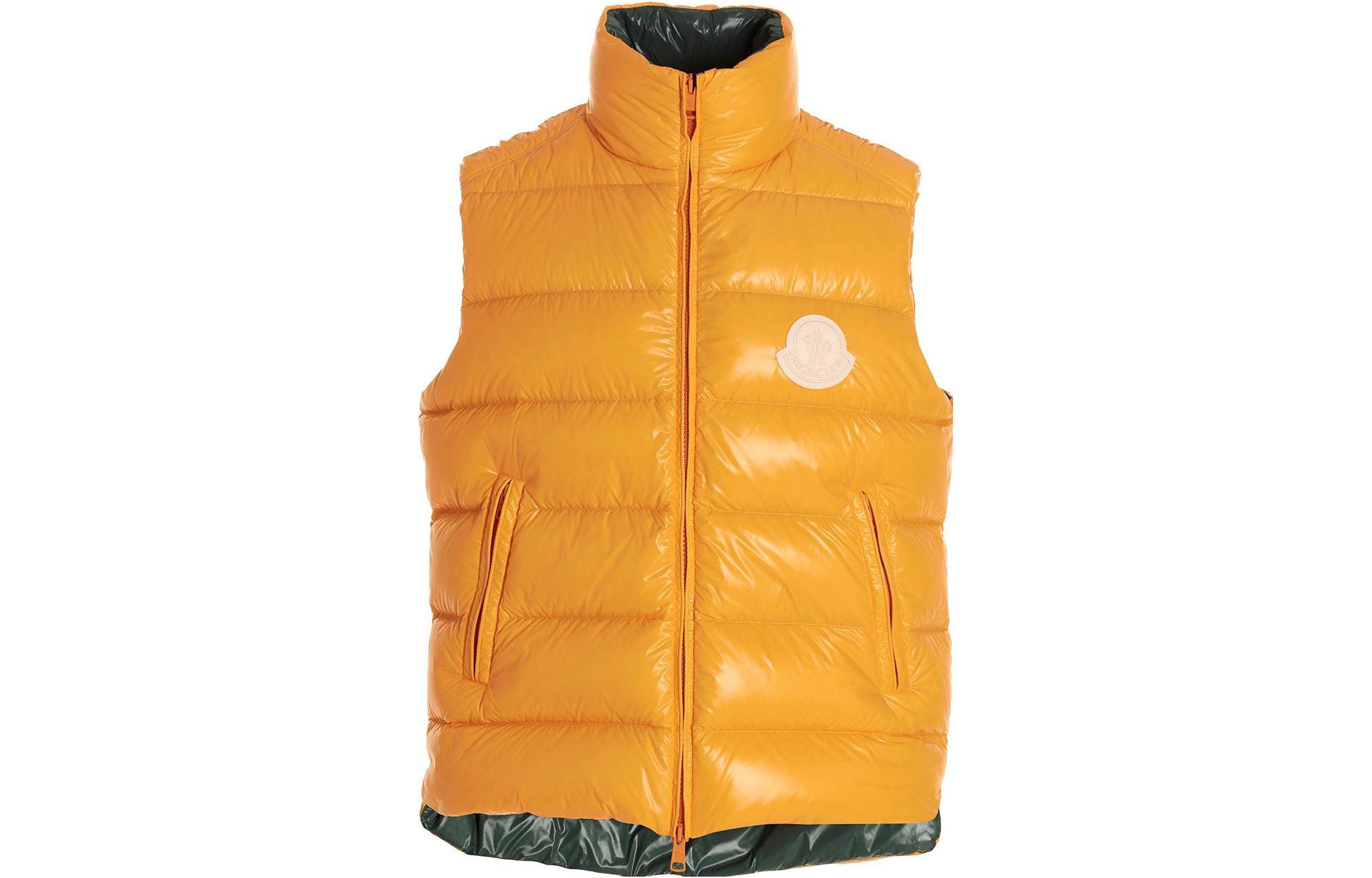 Moncler Parke Down Vest SS23 Yellow Unisex Short Puffer Vest with Logo Patch. 1A00046M2648P38