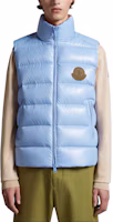 Shop Moncler PARKE 銀色標誌修身無袖拉鍊背心 男女同款 藍色 J10911A00079595GJ712