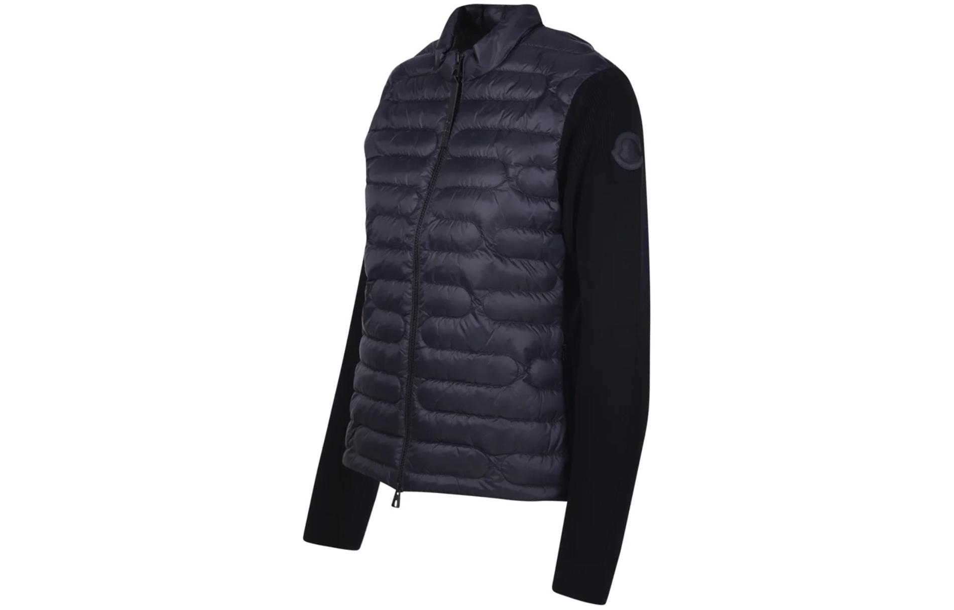 Shop Moncler 拼接針織長袖拉鍊外套 男女款 - 黑色 9B00028M1367-999